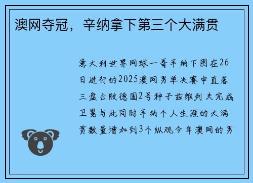 澳网夺冠，辛纳拿下第三个大满贯