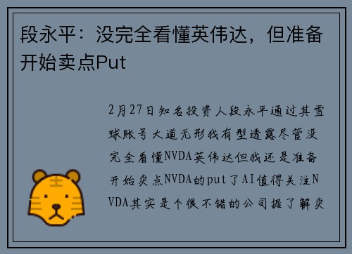 段永平：没完全看懂英伟达，但准备开始卖点Put