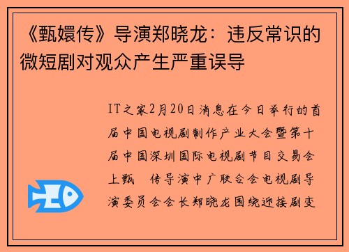 《甄嬛传》导演郑晓龙：违反常识的微短剧对观众产生严重误导