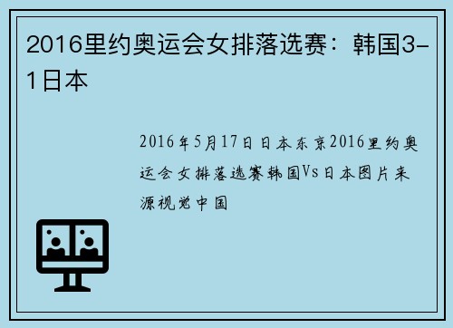 2016里约奥运会女排落选赛：韩国3-1日本
